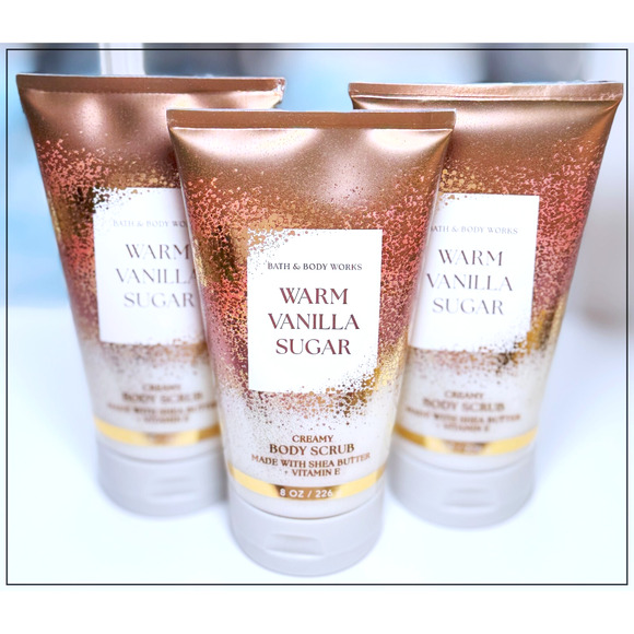 Bath & Body Works Warm Vanilla Sugar Creamy Body Scrub 8 oz with Shea Butter x3